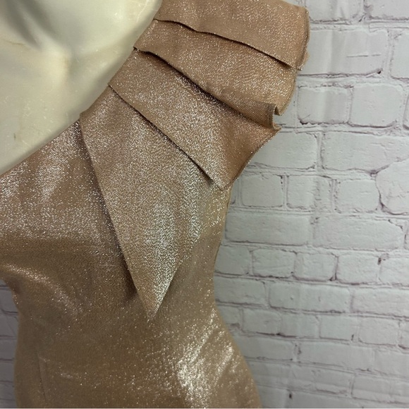 Trina Turk Gold Shimmer one shoulder embellished formal mini dress glam - Picture 6 of 11